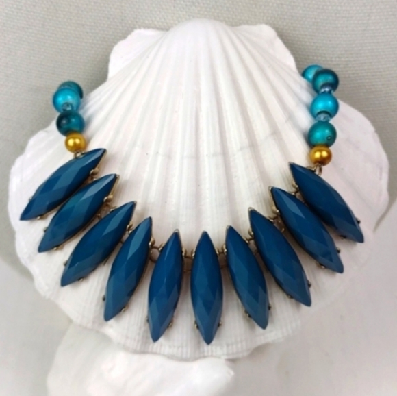 Tribal Turquoise Tone Multifaceted Spear Fringe & 2-Tone Glass Bead Necklace - Picture 2 of 15